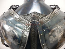 Baked blue carving pattern Milan style breastplate with shoulder handicraft history playing COS equipment