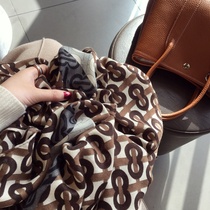 2020 autumn and winter Korean version wild Khaki Western style letter geometric gauze towel oversized cotton and linen scarf shawl woman