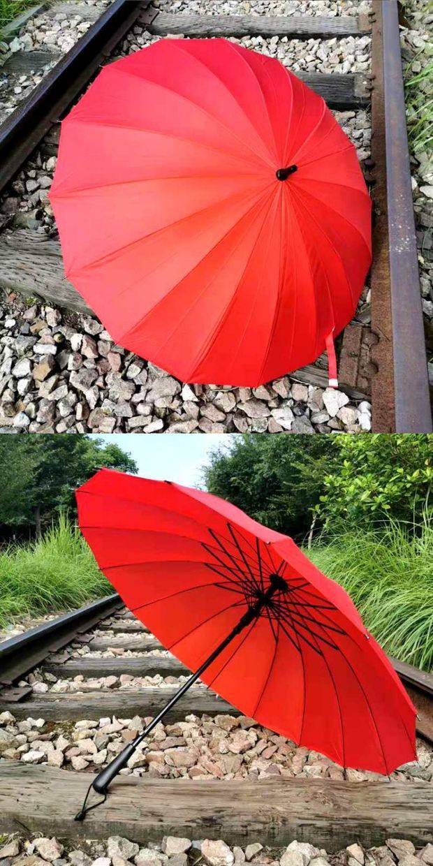 长柄红伞结婚新娘用的大红色雨伞中式大号婚礼出嫁伞出门创意婚庆