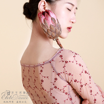 Floating dance Retro Palace Red Ballet dance Stretch embroidery mesh top Blouse 20SS04