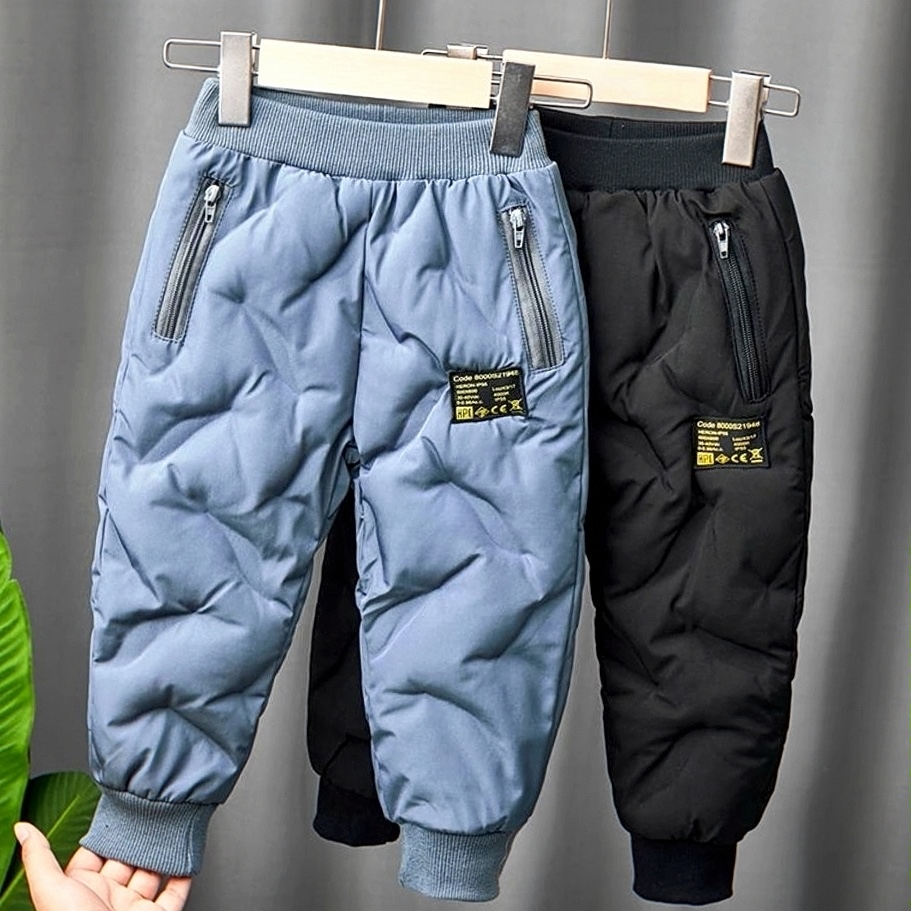 Winter plus fleece thickened one over winter wear CUHK boy boy down cotton pants Northeast three-layer clip cotton warm trousers-Taobao