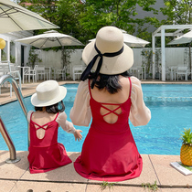 2021 new parent-child swimsuit mother-daughter summer dress one-piece net red conservative children student sunscreen hot spring girls swimsuit