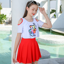 Short-sleeved girls swimsuit one-piece middle child 2021 new skirt style Korean version of the hot spring student childrens swimsuit