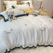 60 long-staple cotton tribute satin cotton four-piece set 100 cotton cute cartoon bear embroidery quilt cover bedding 4