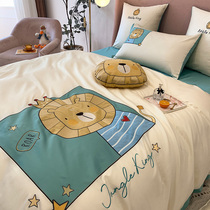 Childrens cotton four-piece set 100 cotton Cartoon Boy 1 5 meters bed sheet quilt cover bedding three-piece single