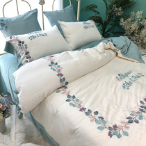 60 double-sided ice silk four-piece set Nordic style American Tencel naked sleep skin-friendly summer sheets duvet cover Bedding