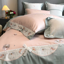 French embroidery 60 long-staple cotton tribute satin cotton four-piece cotton hipster lace bow sheet quilt cover