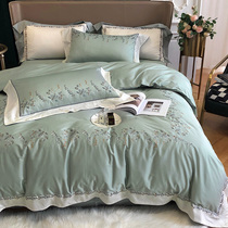 60 long staple cotton cotton cotton four-piece set 100 cotton hipster pastoral style American green quilt cover bedding 4