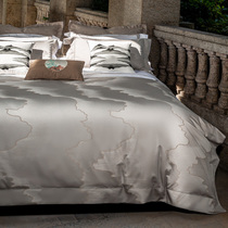 120 cotton-dyed jacquard long-staple cotton simple new Chinese landscape cotton four-piece high-end atmospheric bedding 4