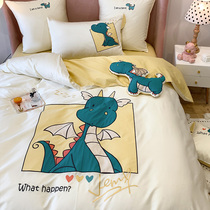 Childrens cute cartoon small dinosaur 60 cotton four-piece cotton 4-piece single double color sheet quilt cover