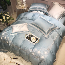 High-end 60 double-sided Tencel four-piece set European court style embroidery sheets quilt cover bedding Summer Ice Silk