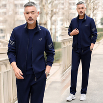 Middle-aged sportswear spring and autumn new three-piece set pure cotton mens large size casual sportswear Dad running suit