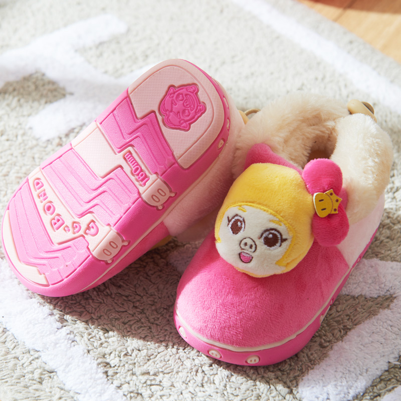 宝宝小童棉拖鞋包跟冬季男女儿童动物头保暖室内外棉鞋家居毛毛鞋产品展示图3