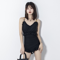 New summer retro one-piece swimsuit women cover belly to show thin elegant temperament hot spring resort steel support gathered student swimsuit