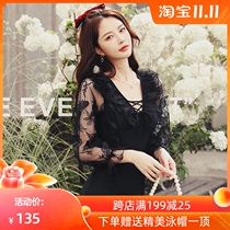 Net Red gathering swimsuit womens summer long sleeve sunscreen 2021 New ins hot spring sexy belly thin swimsuit