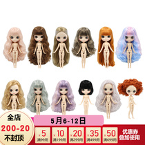 DBS Blythe small cloth doll 19 articular body nude pink brown gold mint green hair clear cabin