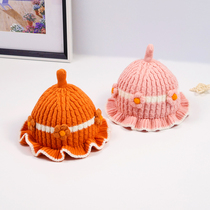 Baby hat autumn and winter cute super cute princess hat thickened warm female baby knitted hat winter fisherman basin hat