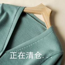 2022 new spring fall knit II August cardio-hoodie lady V collar short length sleeve loose outer lap sweaters jacket