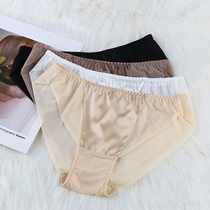 Womens sexy French mesh thin mulberry silk seamless middle waist quick-drying solid color transparent briefs