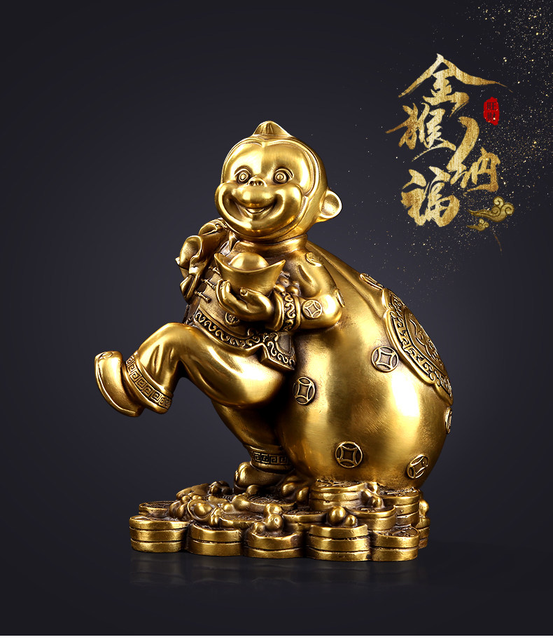 铜欣祥铜猴子摆件金猴送福家居装饰品摆件开业礼品摆设铜工艺品