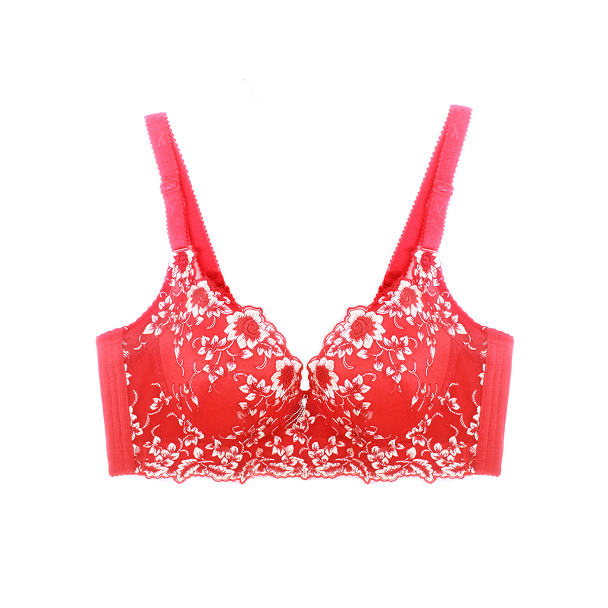 本命年大红色聚拢调整型女文胸罩 性感深v刺绣精品小胸收副乳内衣