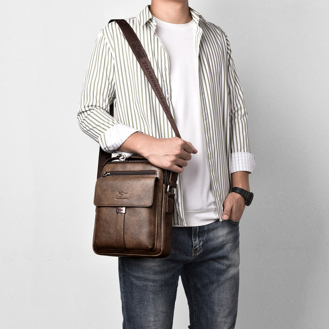 ກະເປົາເປ້ຜູ້ຊາຍ Multifunctional, hand-held crossbody bag, cowhide retro business bag casual bag, men's crossbody bag small bag