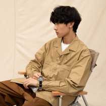 LR MADE20AW Japanese simple double pocket Cuban collar loose base men and women casual solid color long sleeve shirt