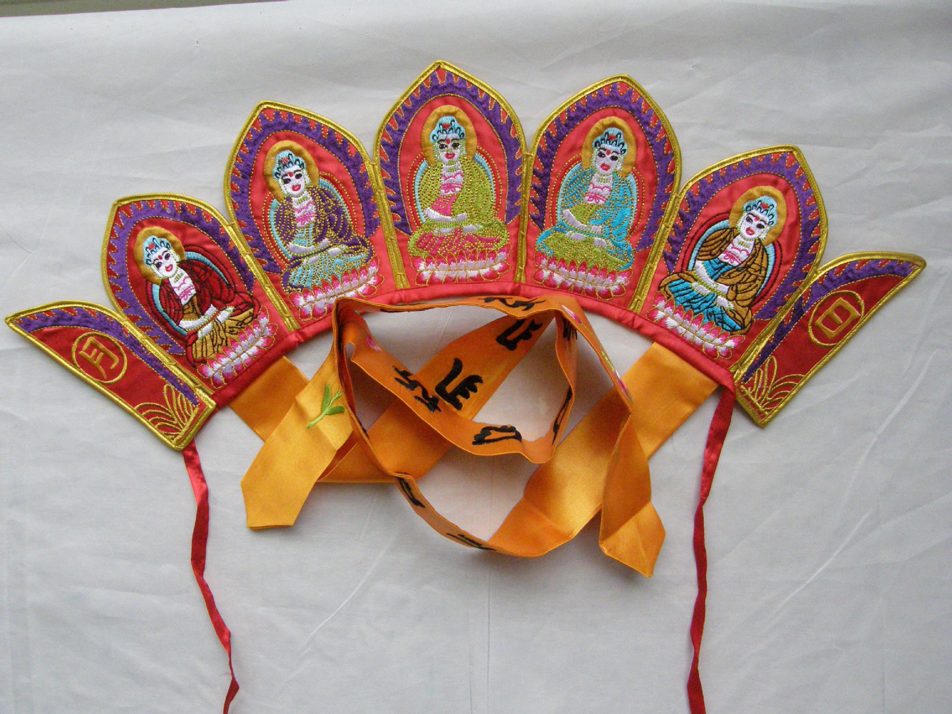 佛教用品五佛冠僧服帽和尚帽法师帽影视表演刺绣唐僧帽五佛片佛帽