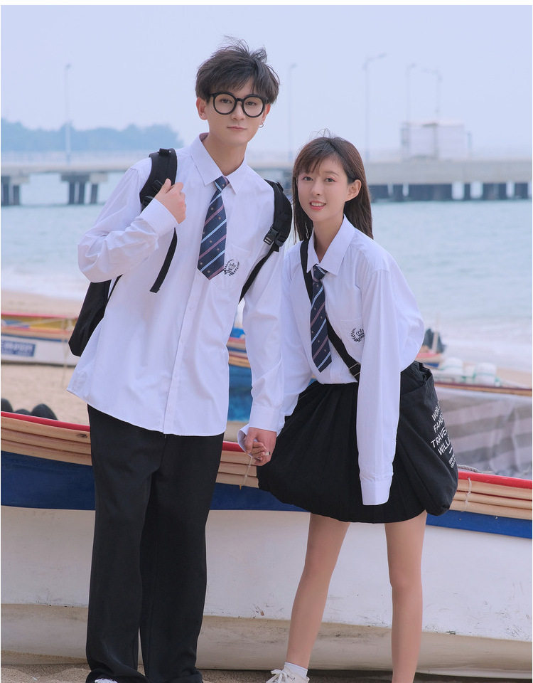 实拍 纯棉开学季学生jk制服长袖衬衫日系情侣装班服衬衣-美美e族t11#3