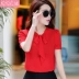 Mùa hè 2018 phiên bản Hàn Quốc mới của áo sơ mi trơn màu phụ nữ áo sơ mi voan ngắn tay cổ chữ V áo sơ mi trắng hàng đầu xu hướng giản dị của phụ nữ - Áo sơ mi chiffon ren
