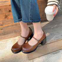 Miss Morning ~ Retro thick soles increase the round head of Mary jewel shoes and shallow shoes