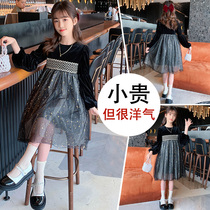 Girls Spring and Autumn Dress Girls Children Dress Foreign-style Velvet 6 Princess Yarn Skirt 7 Tide 8 Years Old 9