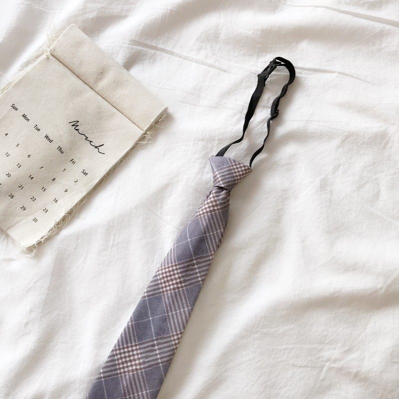 7335#实拍~实价2019新款女装韩版网红超火百搭学生格子卡扣领带