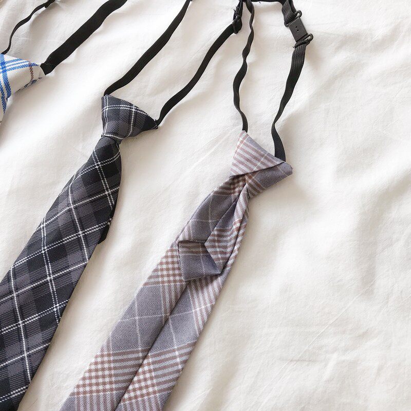 7335#实拍~实价2019新款女装韩版网红超火百搭学生格子卡扣领带