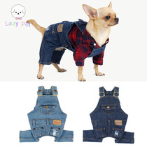 Lazy Pet Korean PD cute cat and dog Pet grinding hole casual cotton denim strap pants