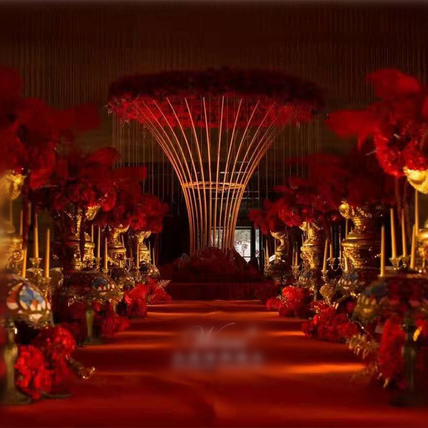 婚庆道具 金色花开富贵 铁艺布景 婚礼背景装饰道具 舞台场景布置_7折