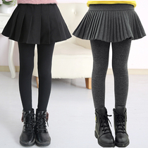 girls' spring leggings outerwear children's pants skirts fake two pieces spring autumn fleece pants middle large children's pants