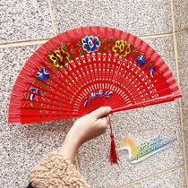 Red fan double-sided Spanish dance fan cheongsam show folding fan ancient dance fan square dance