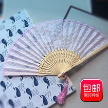 Limited today ultra fine and fine double lace fan day type folding fan bamboo handle folding fan female fan