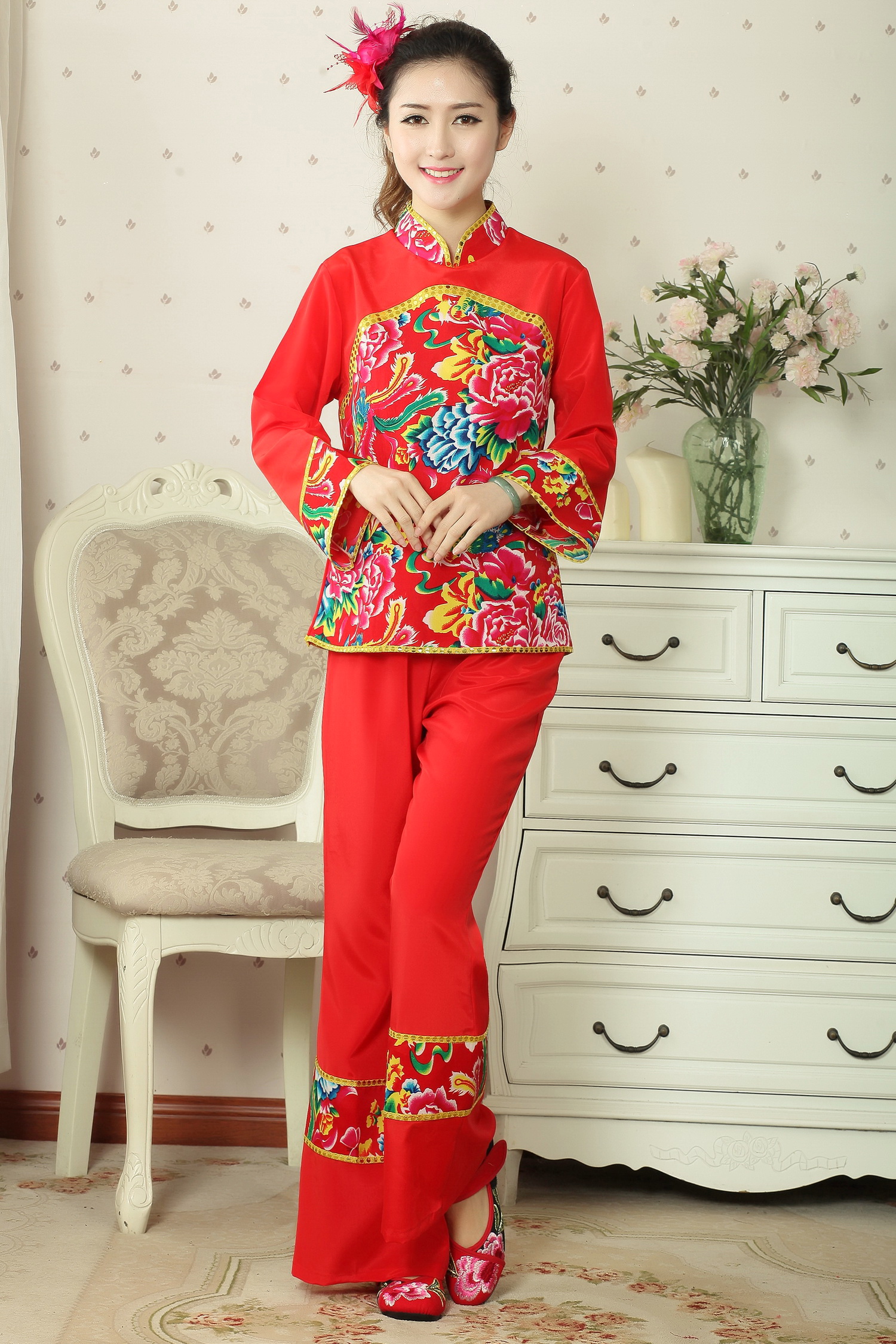 东北大花布二人转秧歌服装/舞台装民族服装扇子腰鼓舞蹈演出服057