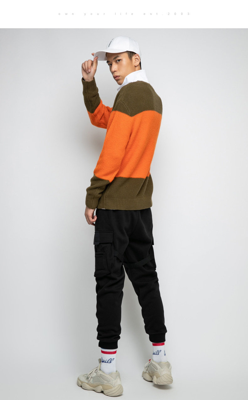 kama卡玛冬季新款圆领套头毛衣男休闲长袖针织衫男2418410