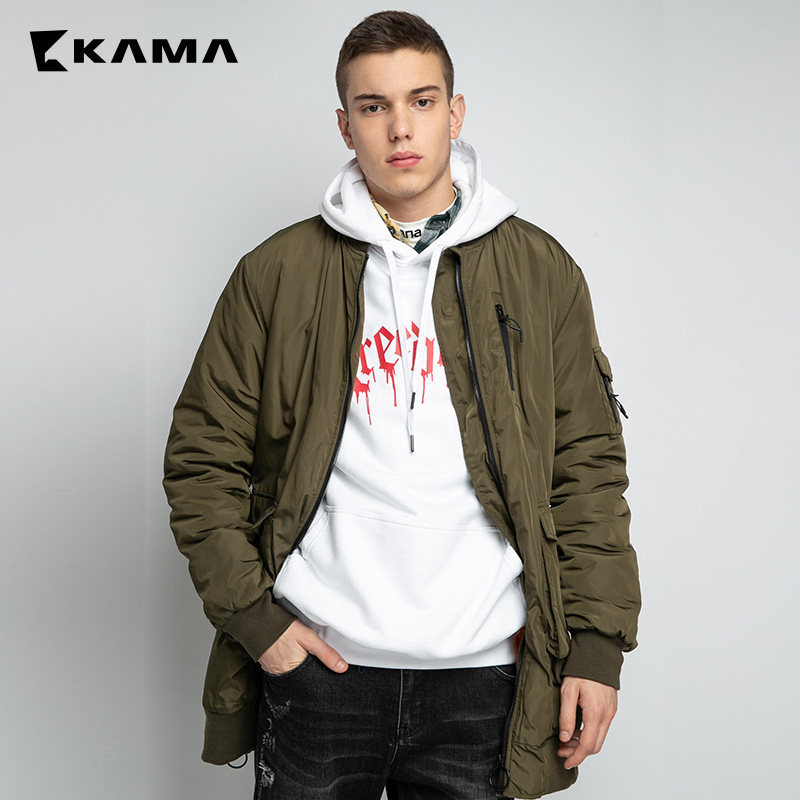 kama卡玛新款棉衣外套男修身时尚印花棉服棉袄44187102件