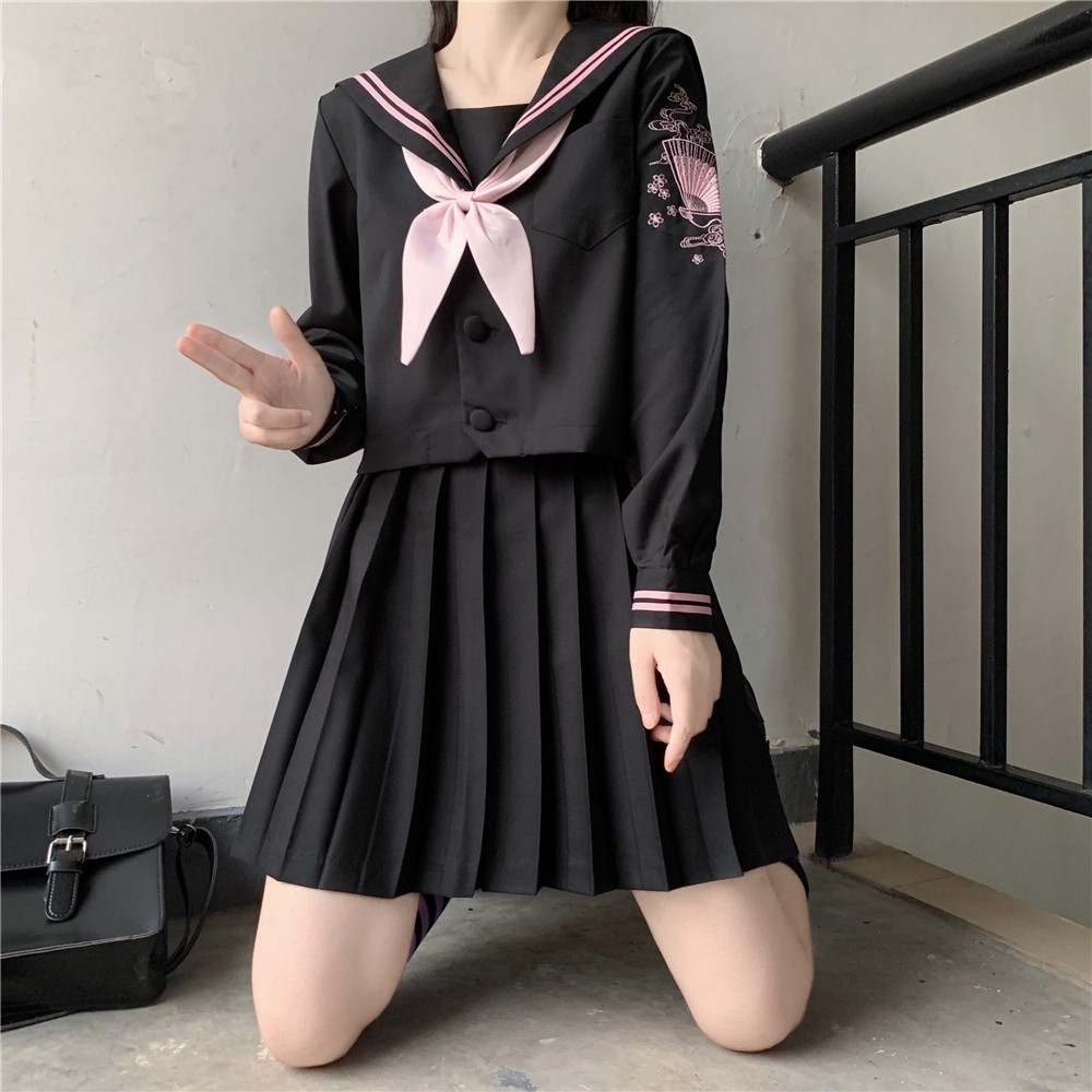 jk制服夏日系正统jk制服裙黑白玫瑰骑士双子暗黑不良长裙长袖套装