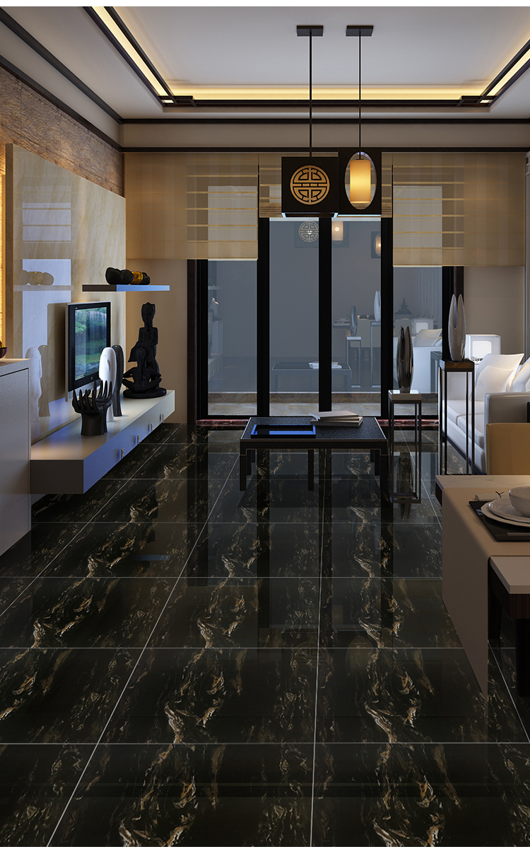 漂亮大气黑金花 全抛釉瓷砖 仿大理石 客厅地砖 黑色瓷砖 直销