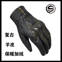 Starry Knight retro riding gloves sheepskin motorcycle winter protection cold touch screen four seasons anti-fall wear-resistant