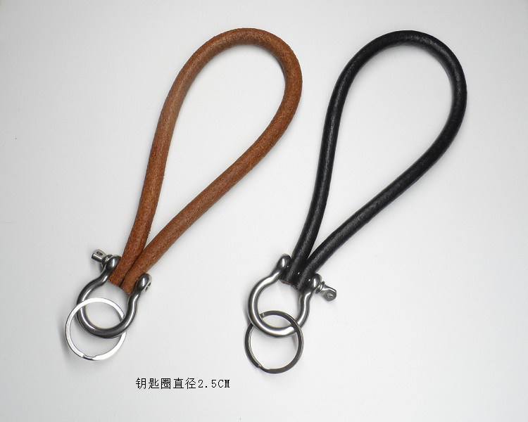 手工真牛皮绳钥匙扣 黄铜不锈钢马蹄扣汽车钥匙链创意