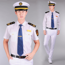 Jinhang 80 cotton seafarer shirt Mens summer professional short-sleeved white shirt Student sailor yacht captain overalls