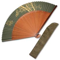 : Japanese gentleman male with large short ground medium coal hand-painted high-grade and paper folding fan with bag
