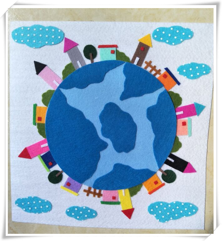 美丽的地球儿童dly手工作业不织布贴画布艺成品环保主题四开