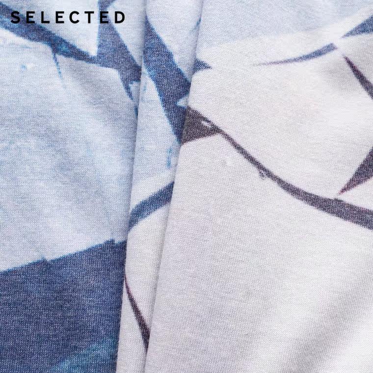 秋季新品SELECTED思莱德棉混纺冰川印花圆领男短袖T恤F|415301020